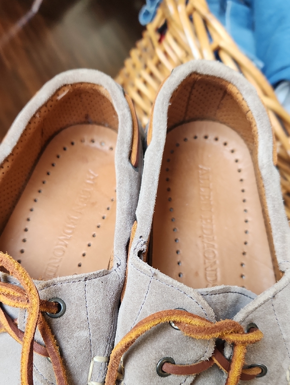 Allen Edmonds Force 10 sz 8.5 Port Washington Boat Shoes Suede Taupe - Picture 13 of 16
